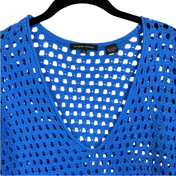 Jeanne Pierre Knit Crochet Pullover via Neck Sweater 3/4 Sleeve Blue Size XL - Picture 4 of 7